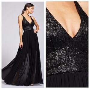 Dress the Population Black Sequin Bodice Chiffon Maxi Dress
